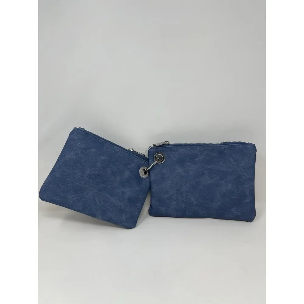 CXL by Chriatian Lacroix LUCA PU DENIM Double Slim‎ Pouch Wristlets Blue